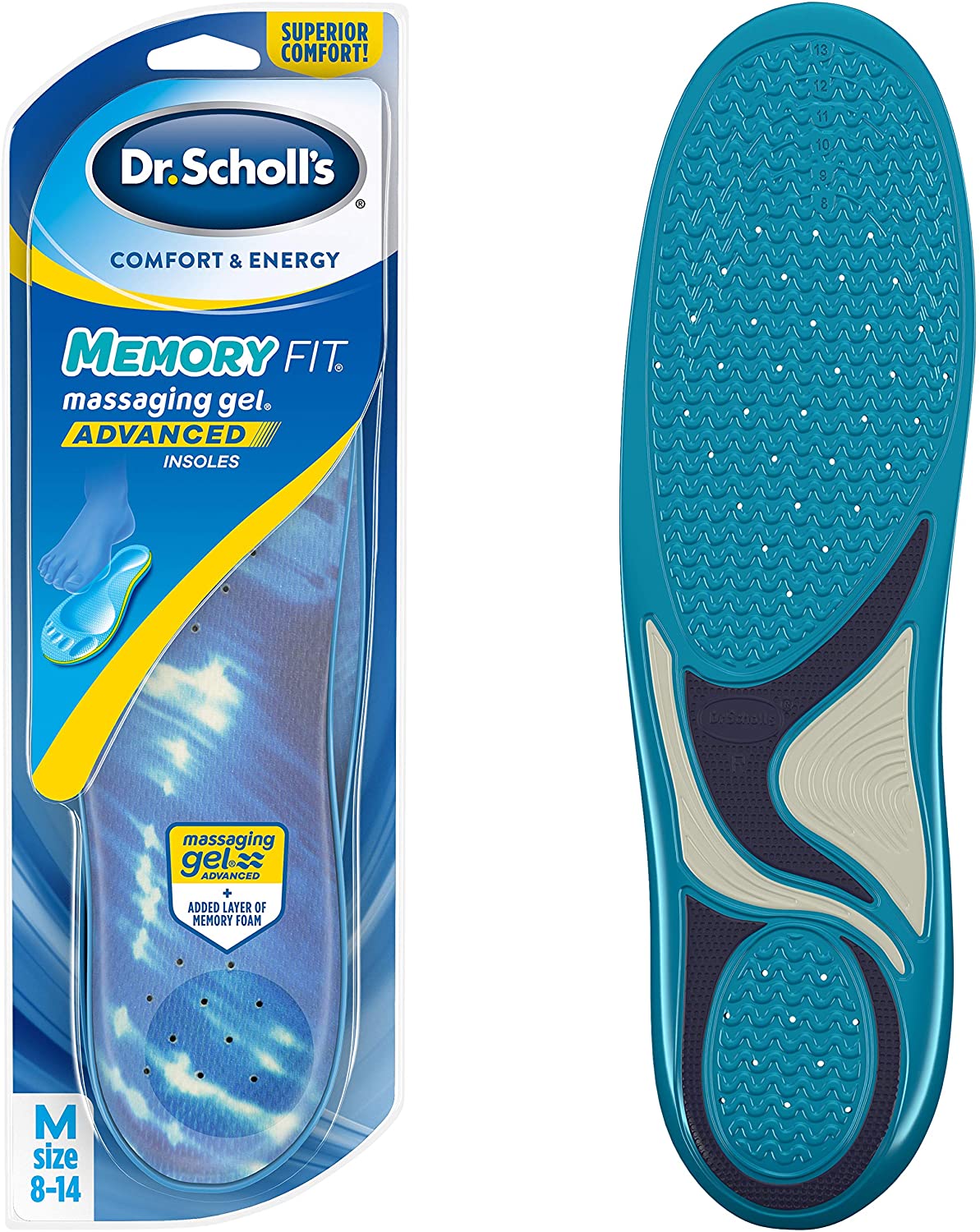 Dr. Scholl’s Memory Fit Massaging Gel Advanced Insoles, 1 Pair, Size 8-14