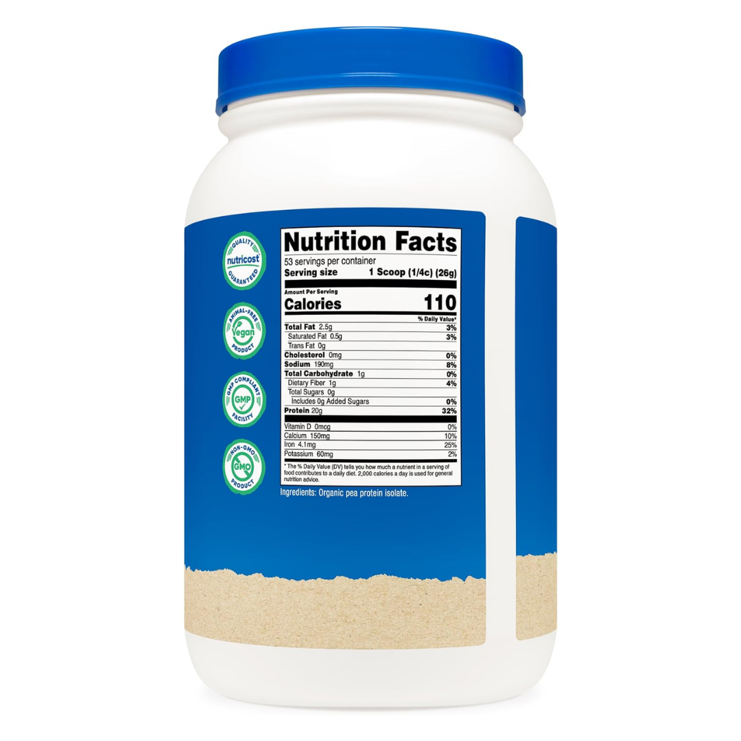 Nutricost Organic Pea Protein Unflavored, 48.6 oz / 1,361 g