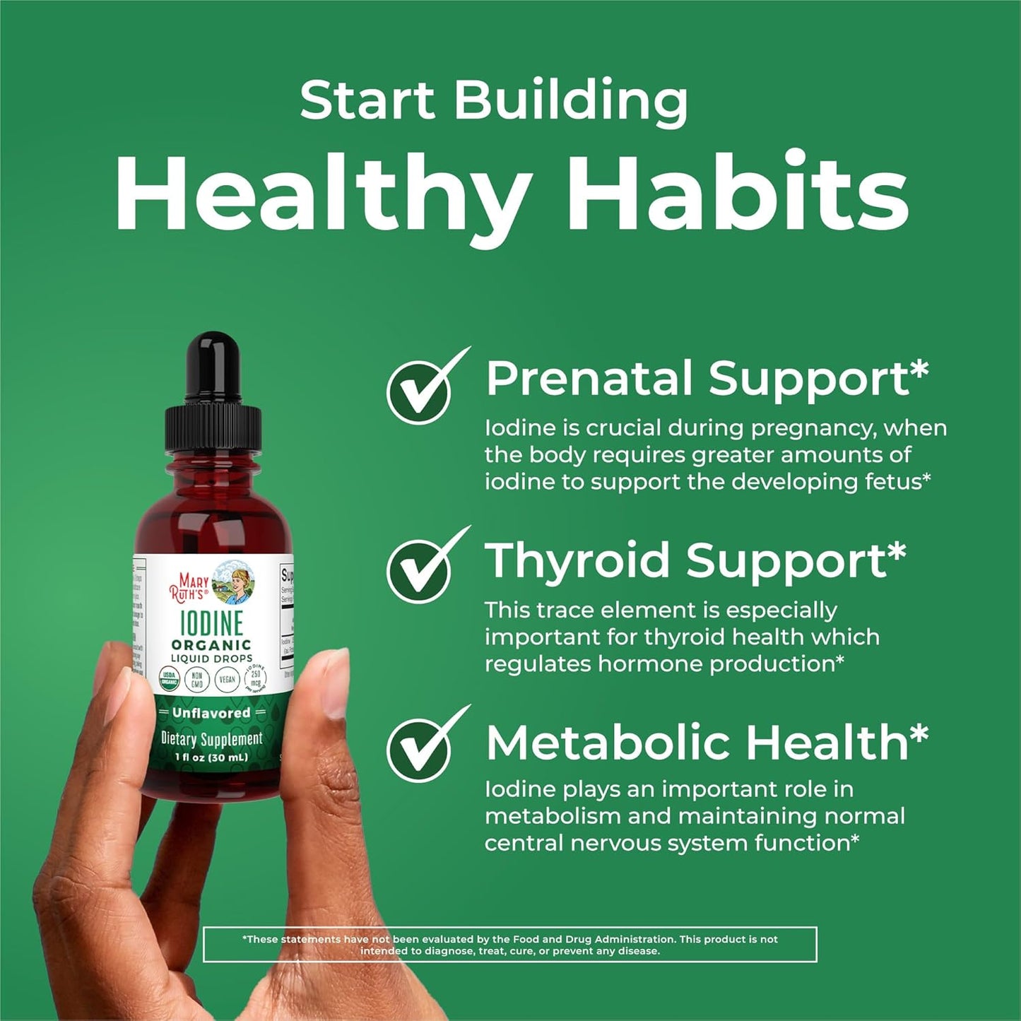 Mary Ruth's Iodine Organic Liquid Drops for Thyroid Support Unflavored, 30 ml / 1 fl oz