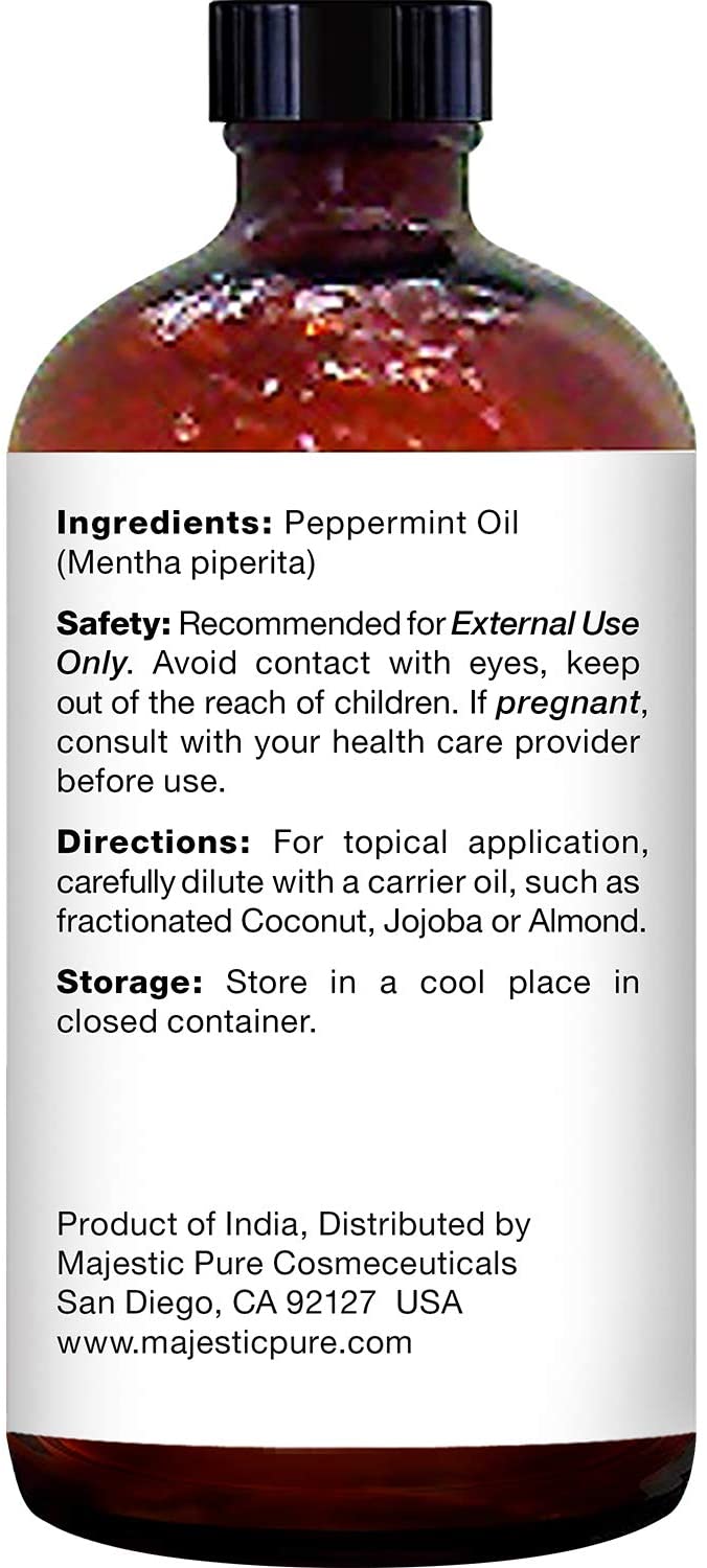 Majestic Pure Peppermint Essential Oil, 100% Pure & Natural Therapeutic Grade, 4 fl.oz / 118 ml