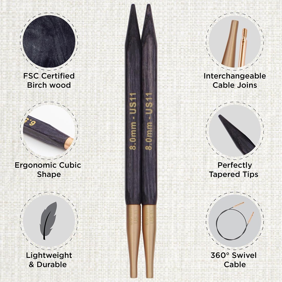 KnitPro Jadore Cubics Deluxe Interchangeable Needle Set, 13 cm - (19301)