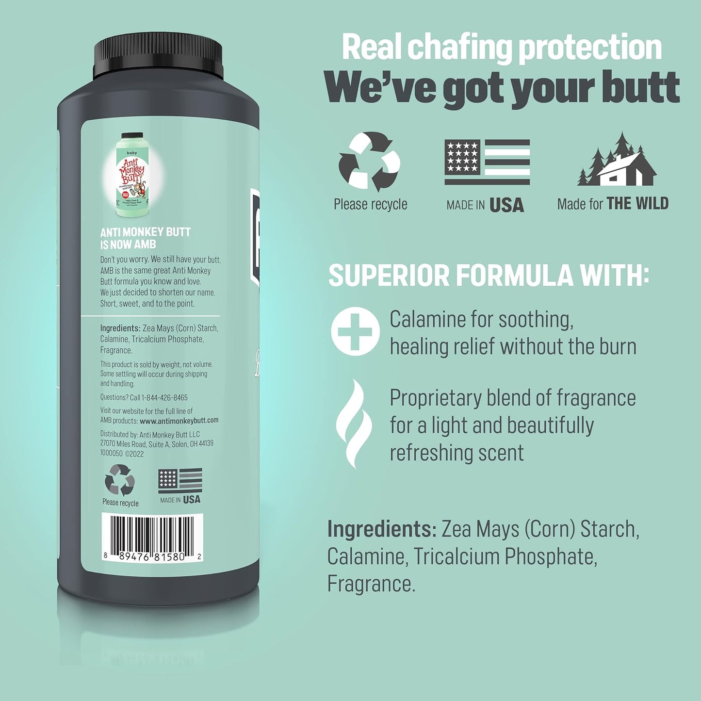 Anti Monkey Butt Co. Anti Friction Baby Powder with Calamine 8oz / 227g