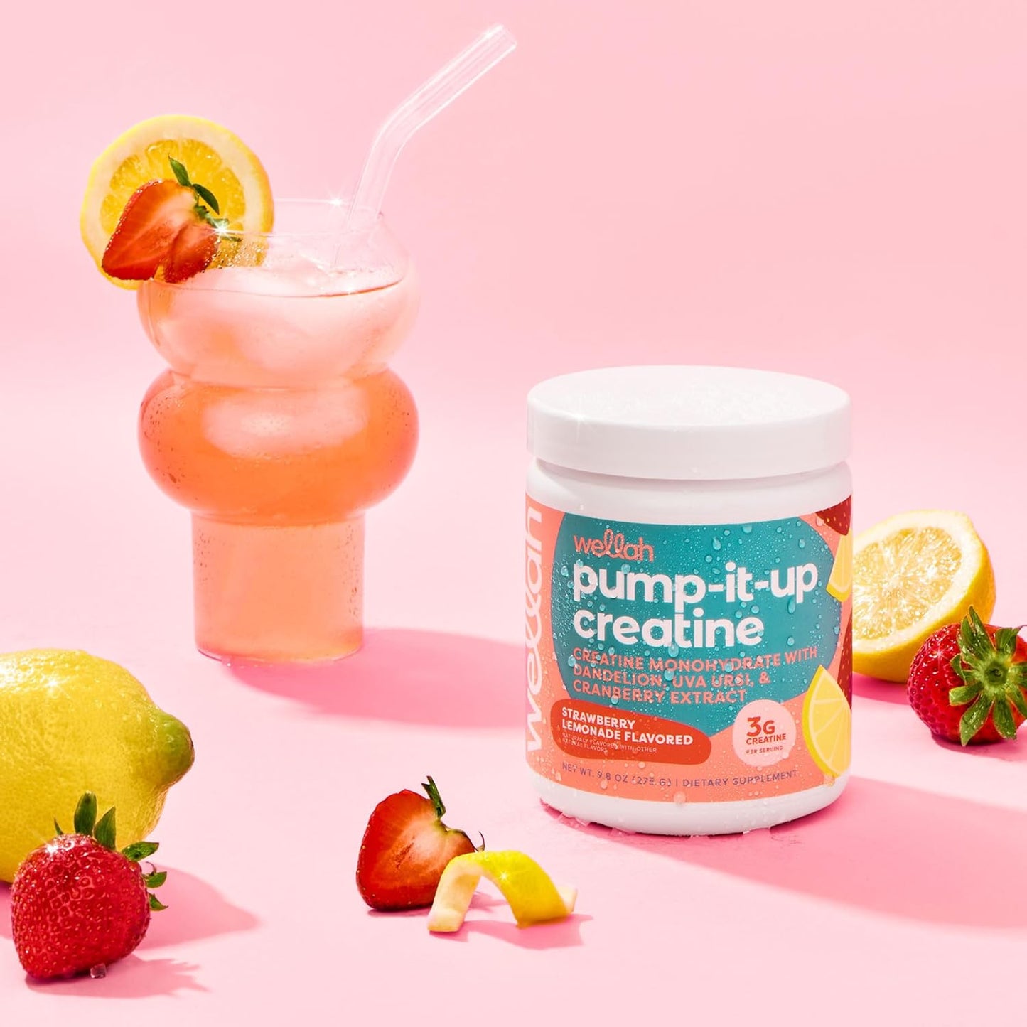 Wellah Pump-it-Up Strawberry Lemonade Flavored Creatine Dietary Supplement, 275 g / 9.8 oz