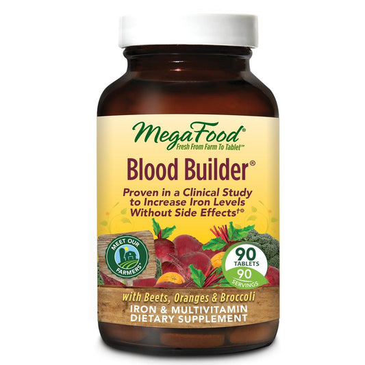 MegaFood Blood Builder with Beets Orange Broccoli Iron & Multivitamin - 90 Tablets PACKAGING MAY VARY