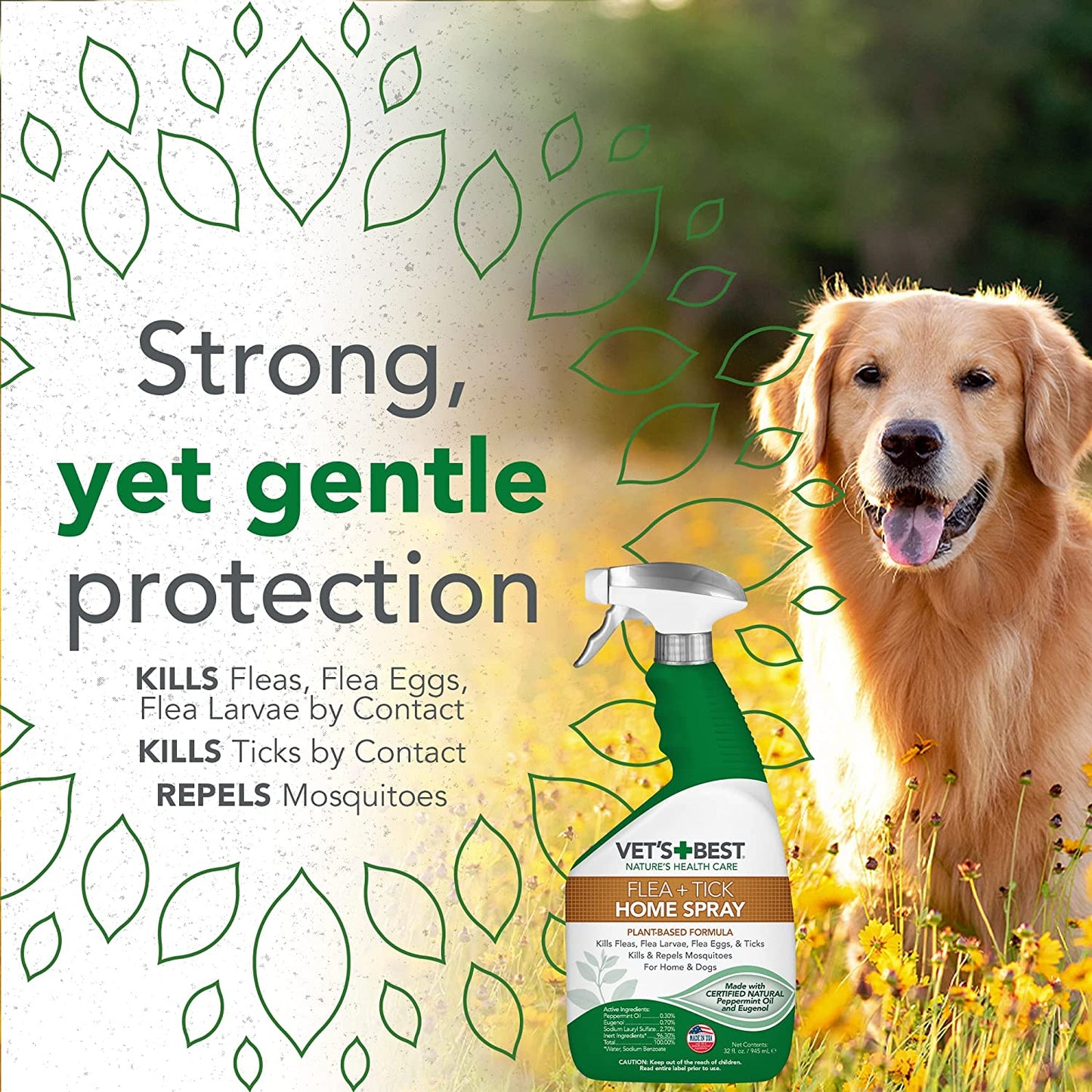 Vet's Best Flea & Tick Home Spray Plant Based Formula, 32 oz / 945ml