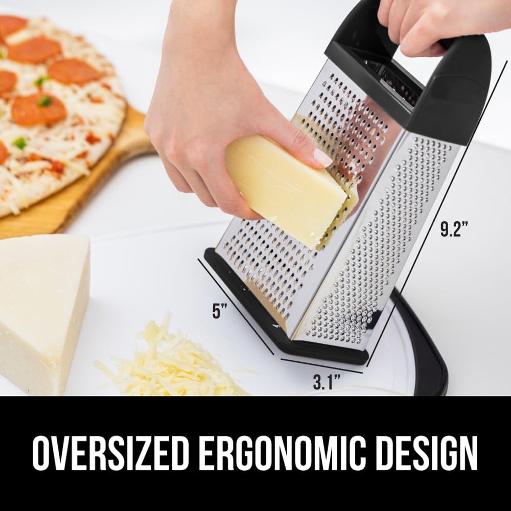 Gorilla Grip Box Grater 4 - Sided Cheese Grater With Container, Black