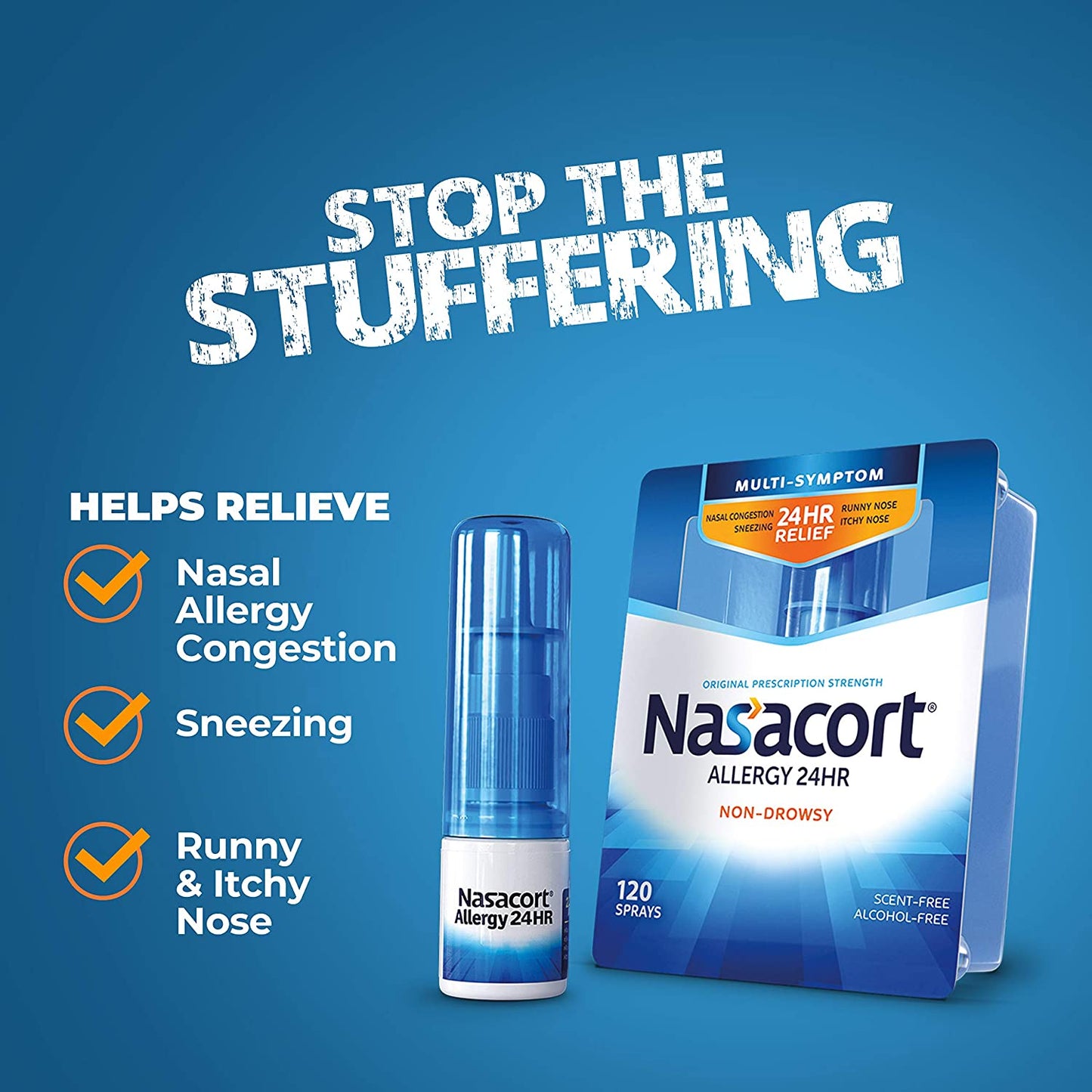 Nasacort Allergy 24 HR Nasal Spray for Adults, Non-Drowsy, Alcohol & Scent Free, 0.57 fl.oz / 16.9 ml (120 Sprays)
