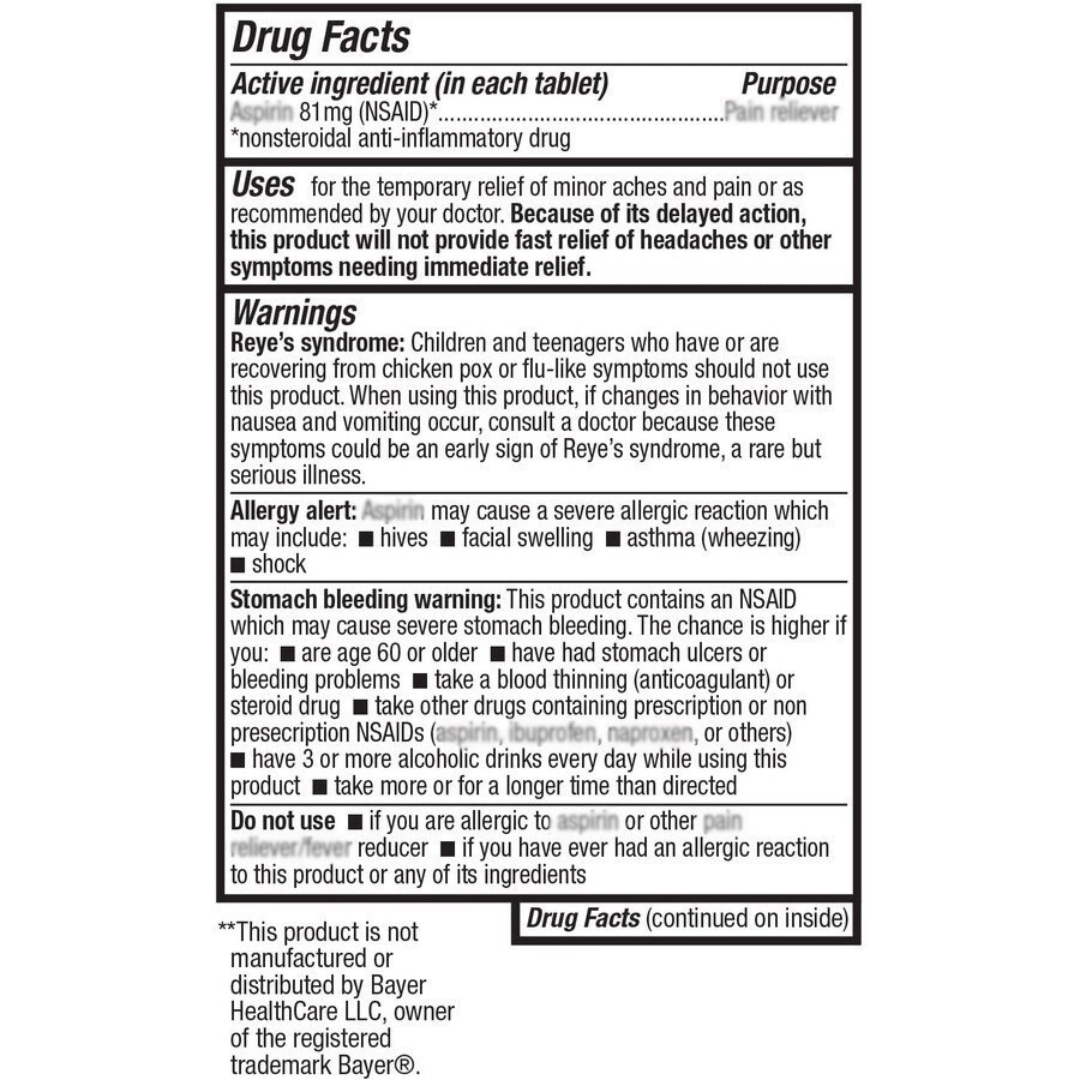 HealthA2Z Low Strength Enteric Coated 81mg Tablets, 300 Count