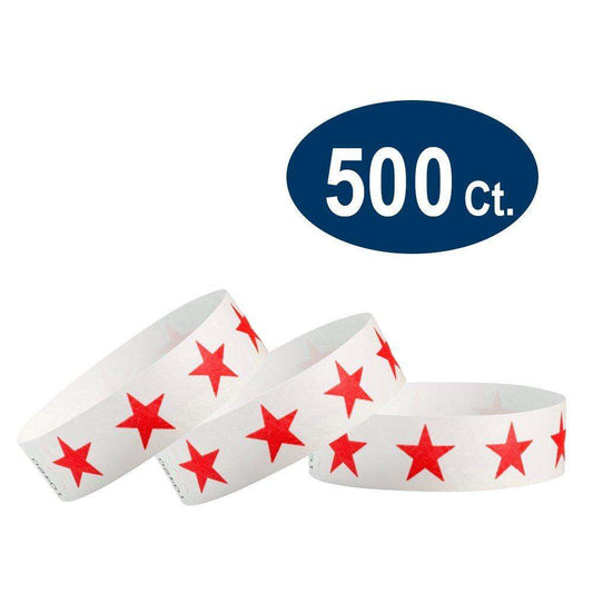 WristCo Red Stars 3/4" Tyvek Wristbands - 500 Pack Paper Wristbands for Events