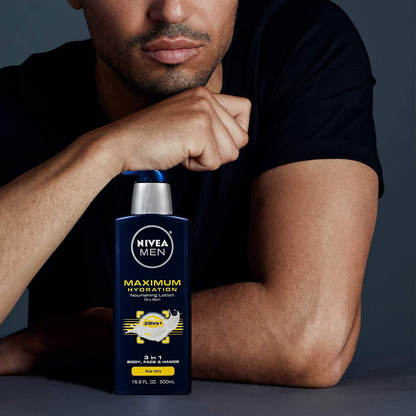 NIVEA Men Maximum Hydration Aloe Vera 3-in-1 Nourishing Lotion for Body, Face & Hands, 16.9 fl.oz / 500 ml