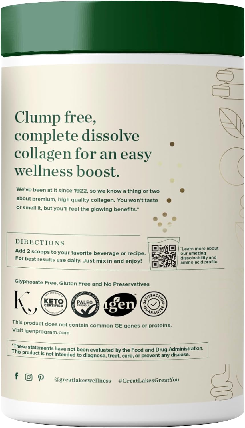 Great Lakes Wellness Quick Dissolve Collagen Peptides (Unflavored) 16 oz/454g