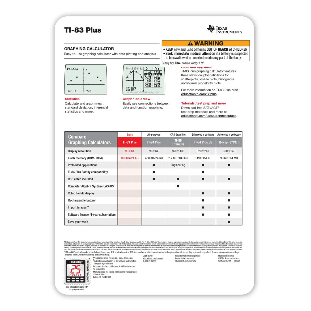 Texas TI-83 Plus Graphing Calculator Permitted SAT, ACT and AP, 1Qty