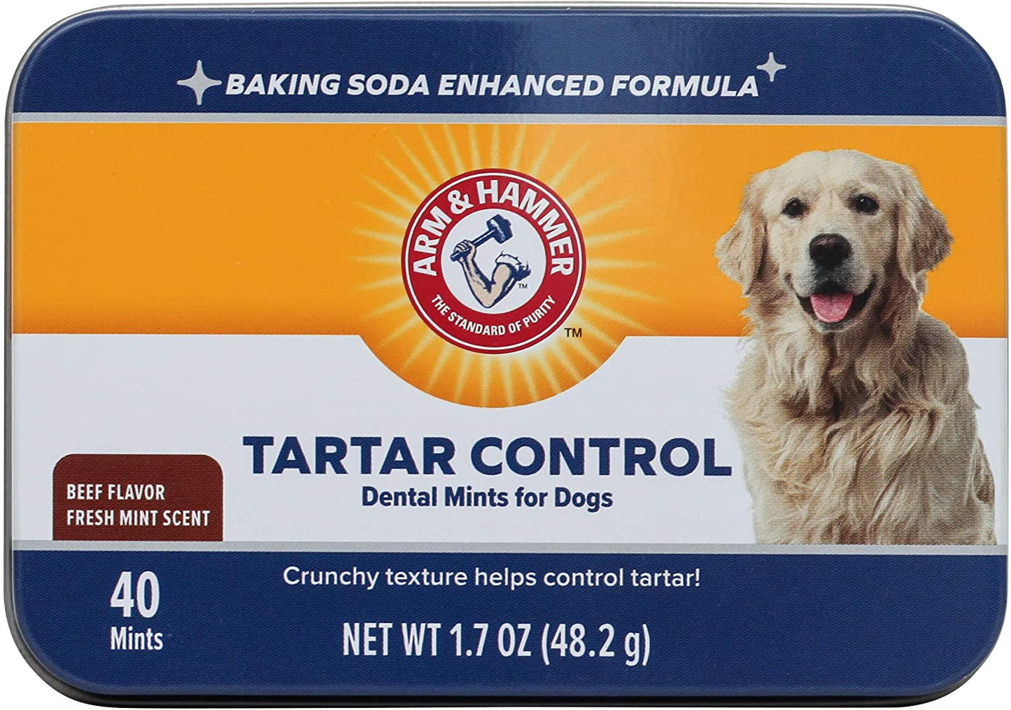 Arm & Hammer Tartar Control Dental Mints For Dogs, Beef Flavor, Fresh Mints Scent, 40 Mints, 1.7 oz. / 48.2g