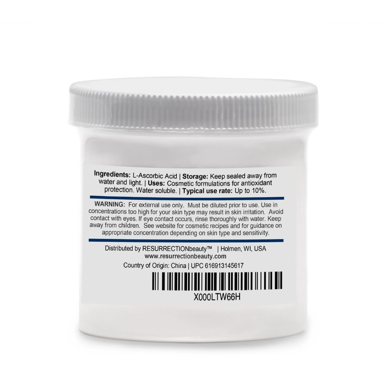 RESURRECTIONbeauty L-Ascorbic Acid Powder Vitamin C Powder | For DIY Vitamin C Serum , Anti Aging Hyaluronic Acid Serum , Facial Moisturizer & Other Cosmetic Ingredient Formulations | 6 oz. Jar