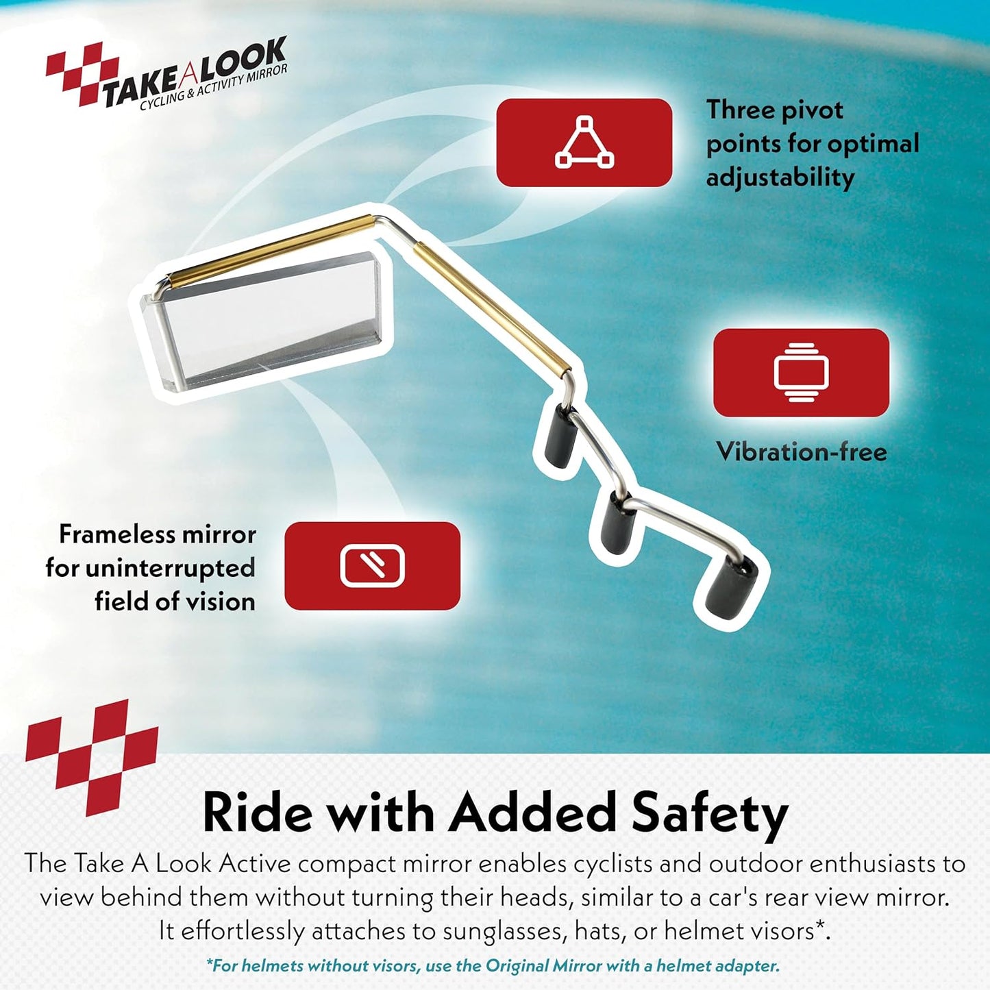 Take A Look Activity Mirror for Sunglasses or Bike Helmet Visors Rear View (Compact)