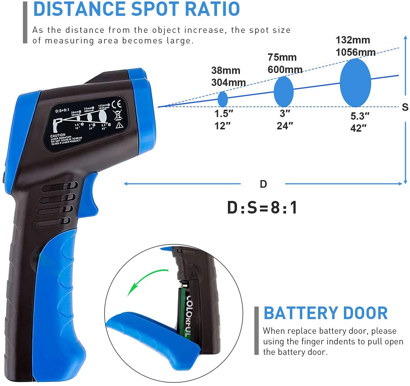 HOLDPEAK HP-981C Non Contact Digital Laser Infrared Thermometer Temperature Gun (-50 to 550℃) with 9V Battery