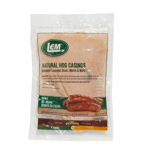 LEM Natural Hog Casings for Smoked Sausage, Brats, Metts and more, 32-35 mm 226.8 g / 8 oz.