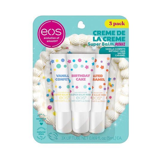 EOS Creme De La Creme Super Balm Minis Vanilla Confetti, Birthday Cake, Salted Caramel, 5ml / 0.169 fl. oz.