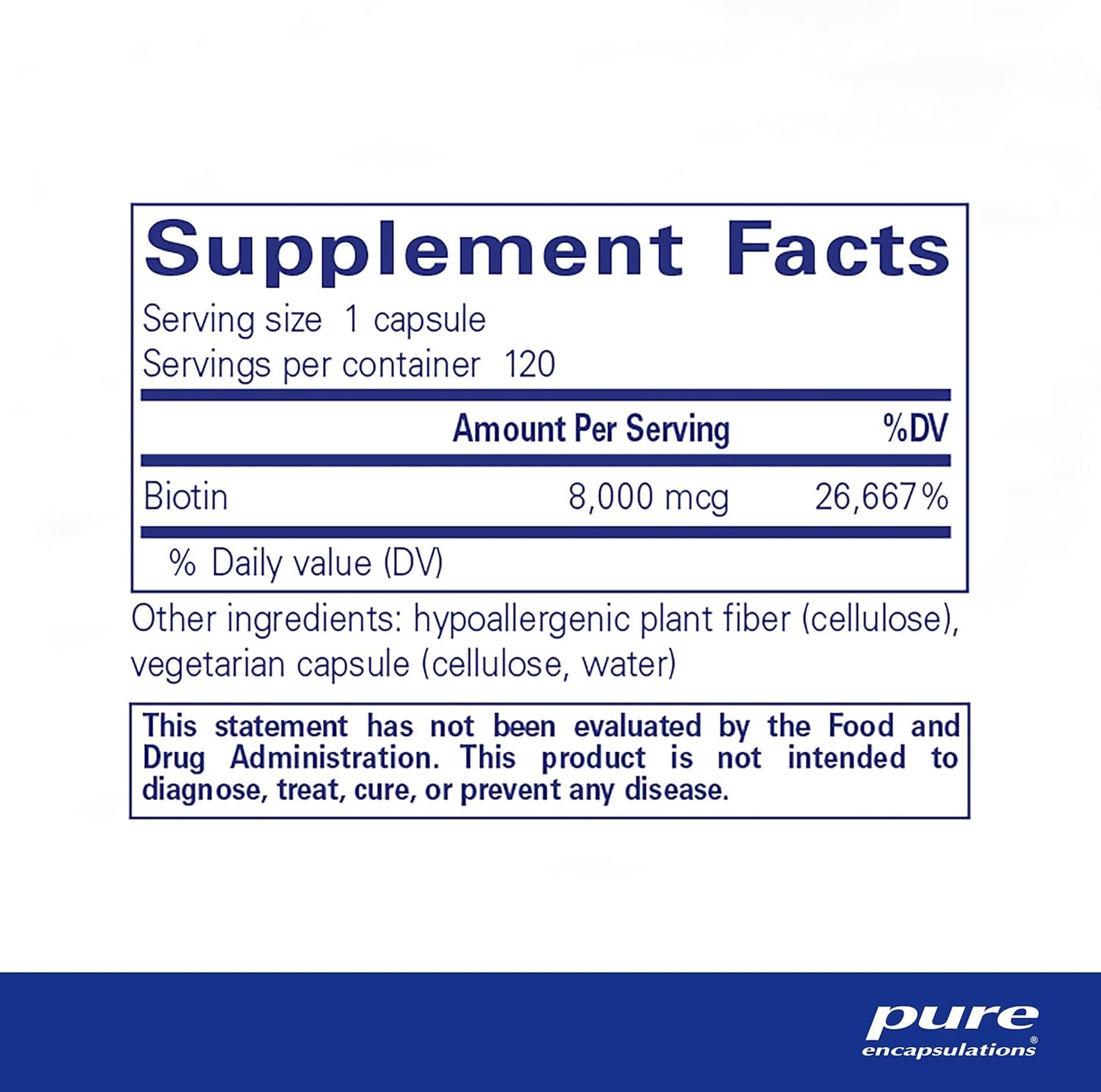Pure Encapsulation Biotin 8mg Supplement 120 Capsules