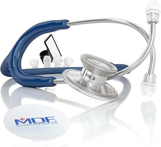 MDF Lightweight Stethoscope MDF4 Navy Blue Tube, Silver Chestpiece-Headset, MDF 747XP04