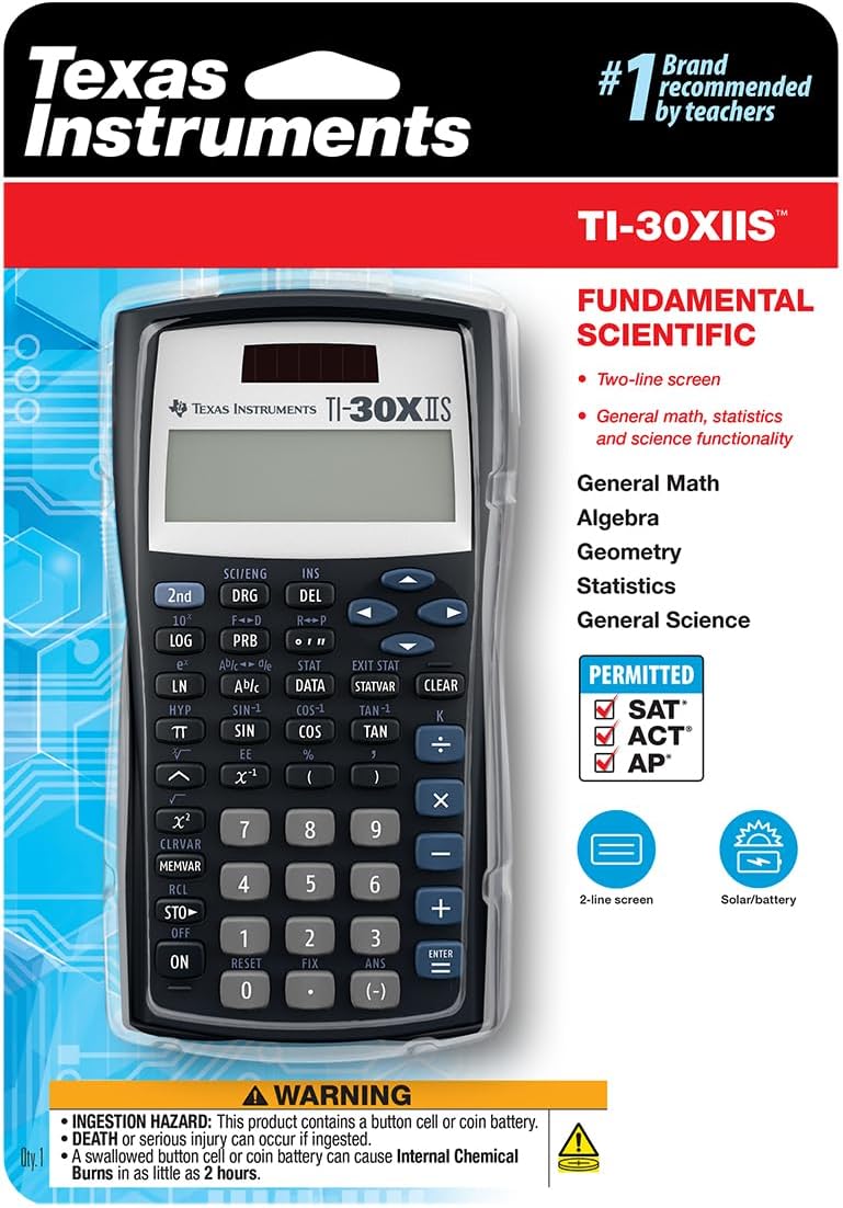 Texas Instruments TI-30XIIS Scientific Calculator, Black with Blue Accents