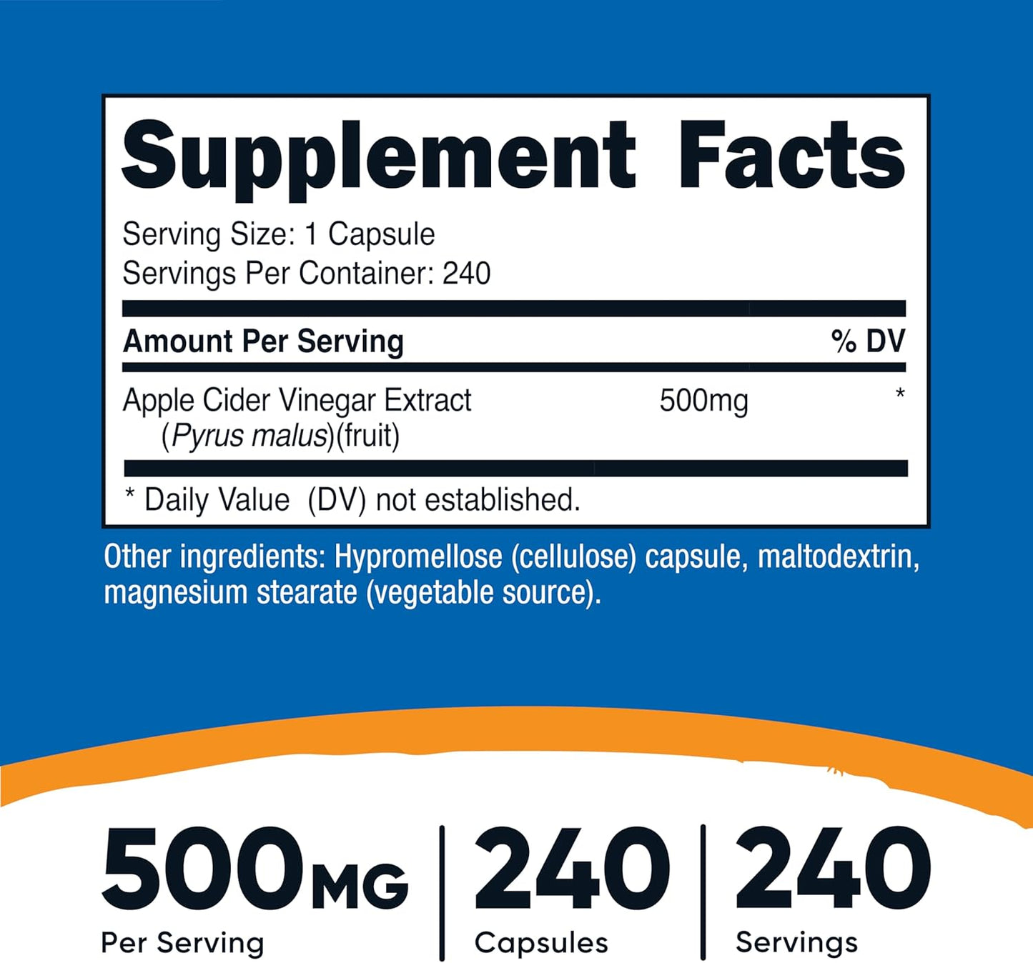 Nutricost Apple Cider Vinegar 500mg Supplement 240 Capsules