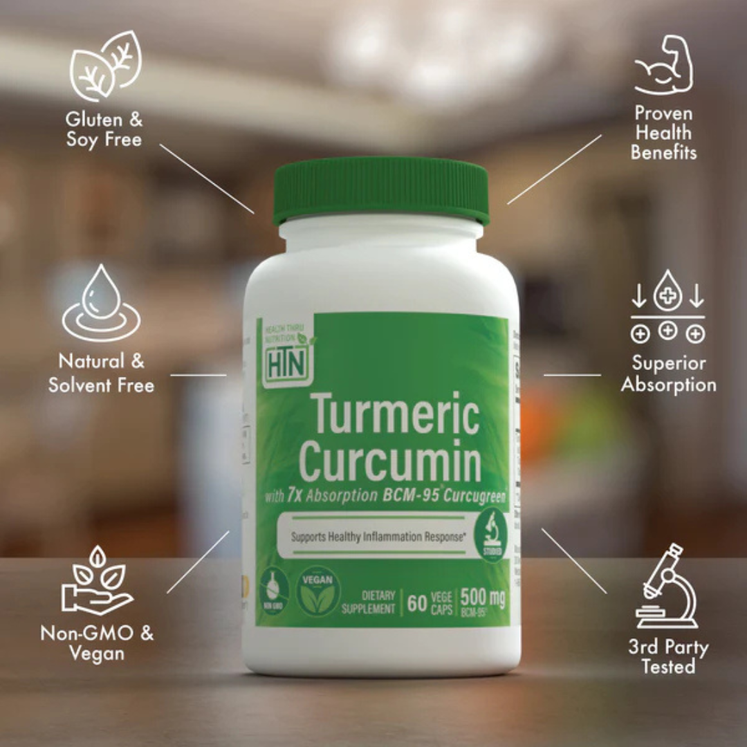 Health Thru Nutrition Turmeric Curcumin With 7x Absorption BCM-95 Curcugreen 500mg Supplement 30 Vegecaps