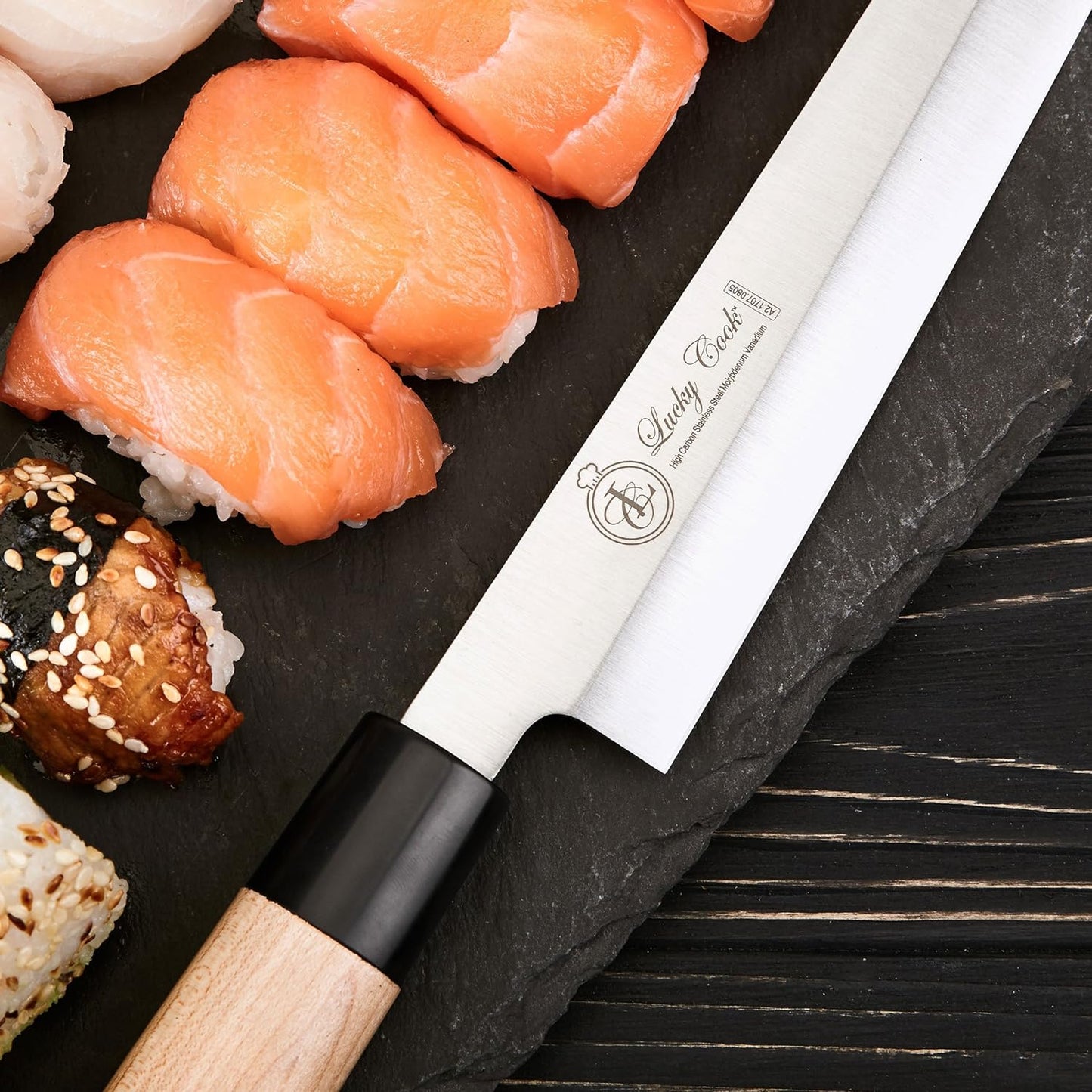 Sashimi Sushi Knife Very Sharp Stainless Steel Blade & Traditional Wooden Handle 10 Inch