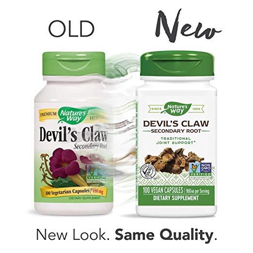 Nature's Way Devil’s Claw Secondary Root 960 mg, 100 Vegetarian Capsules (Packaging May Vary)