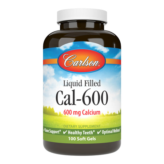 Carlson Liquid Filled Cal-600 Calcium 600mg 100 Soft Gels Bone Support, Healthy Teeth & Optimal Wellness