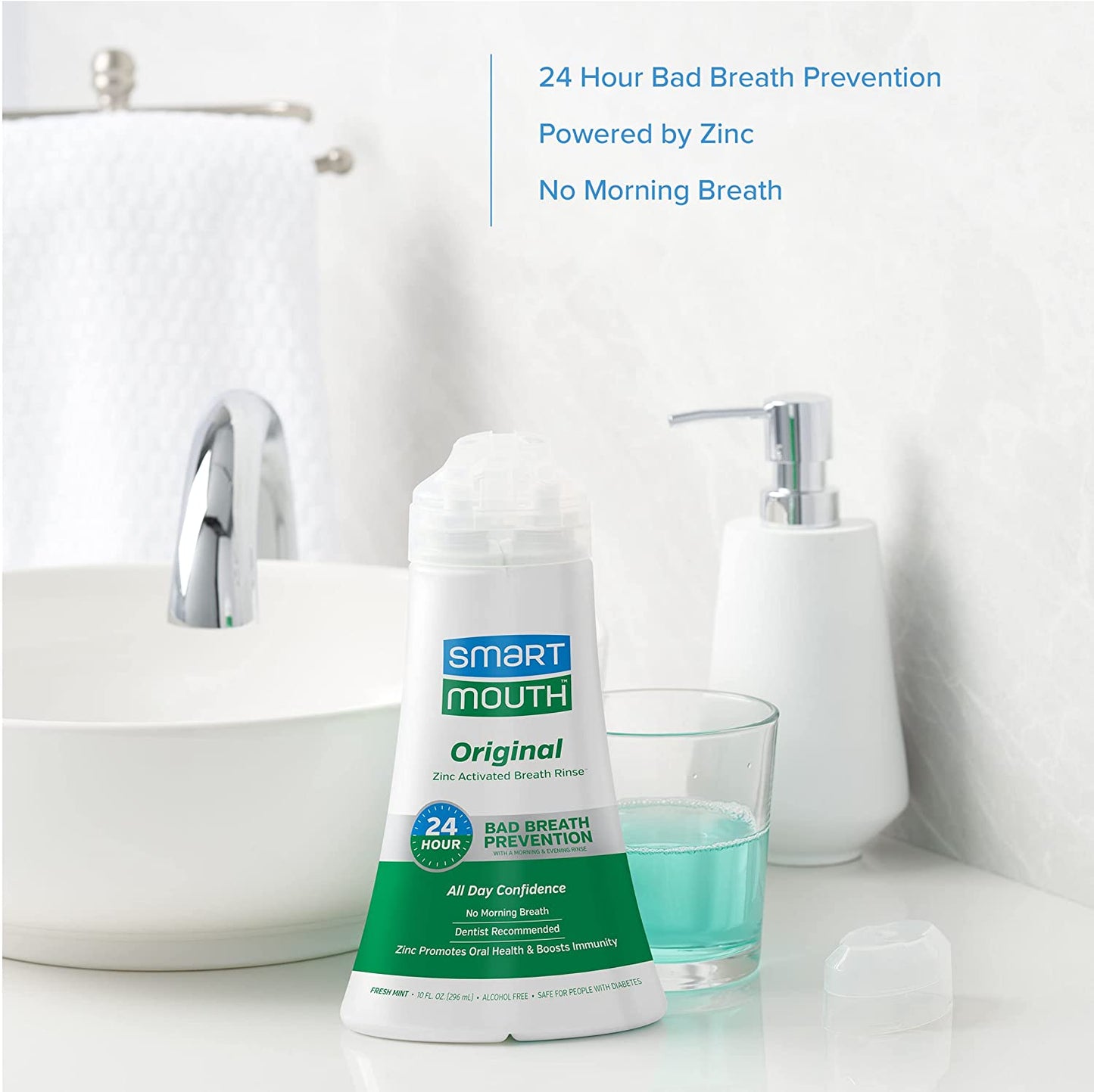 Smart Mouth Mouthwash, 24 HR Bad Breath Prevention, Fresh Mint (16 oz / 473 ml)