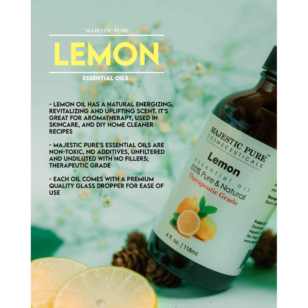 Majestic Pure Cosmeceuticals Lemon Essential Oil, 4 oz / 118 ml