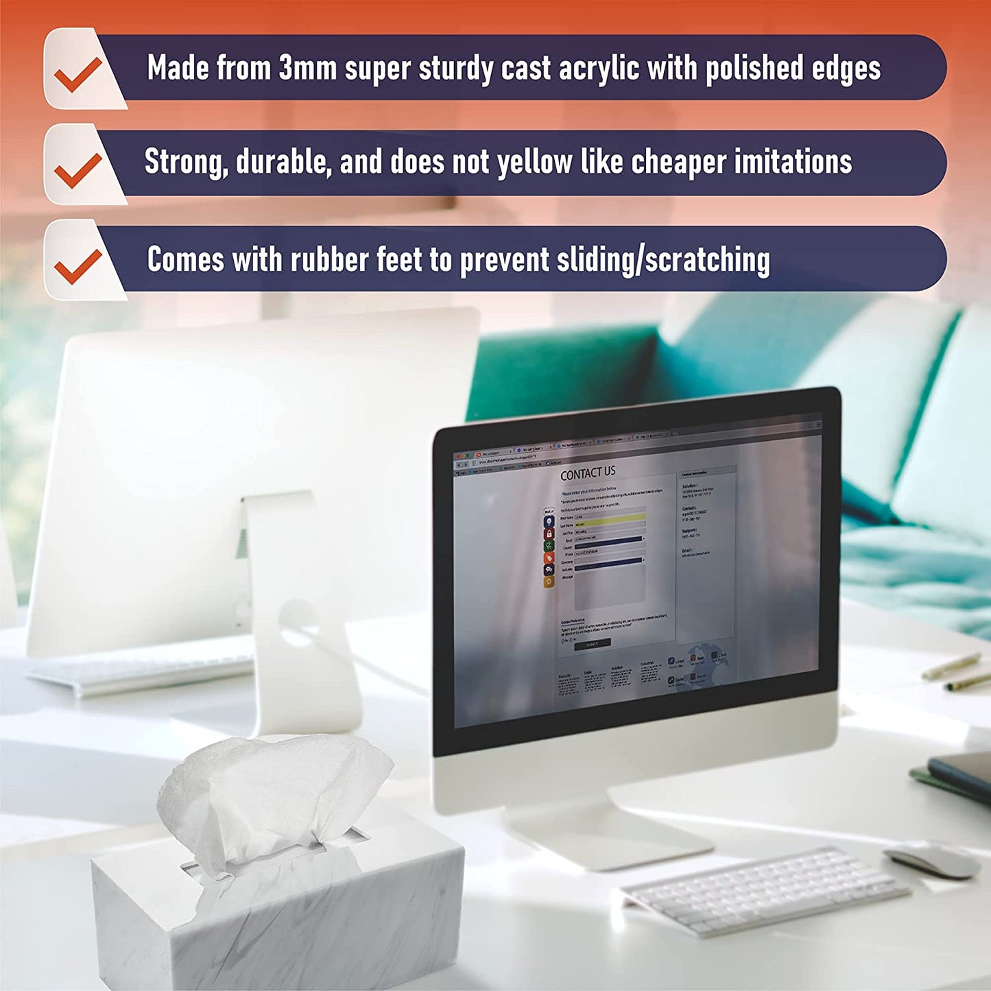 Acrylic Rectangular Tissue Box Holder / Dispenser (Marble)