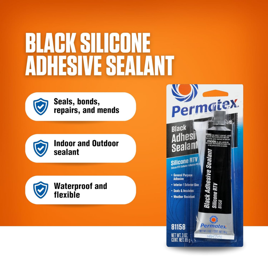 Permatex Black Adhesive Sealant Silicone RTV 81158, 3 oz / 85 g
