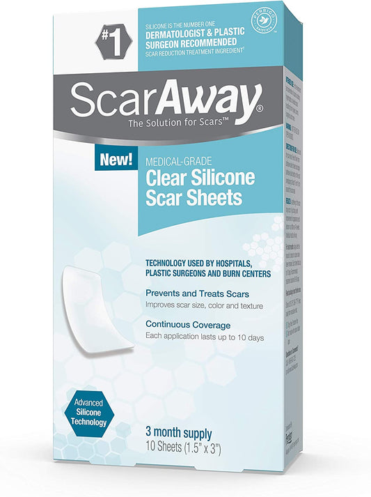 ScarAway The Solution for Scars Medical - Grade Clear 10 Silicone Scar Sheets