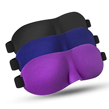 YIVIEW Sleep Mask Pack of 3 (Black & Blue & Purple)