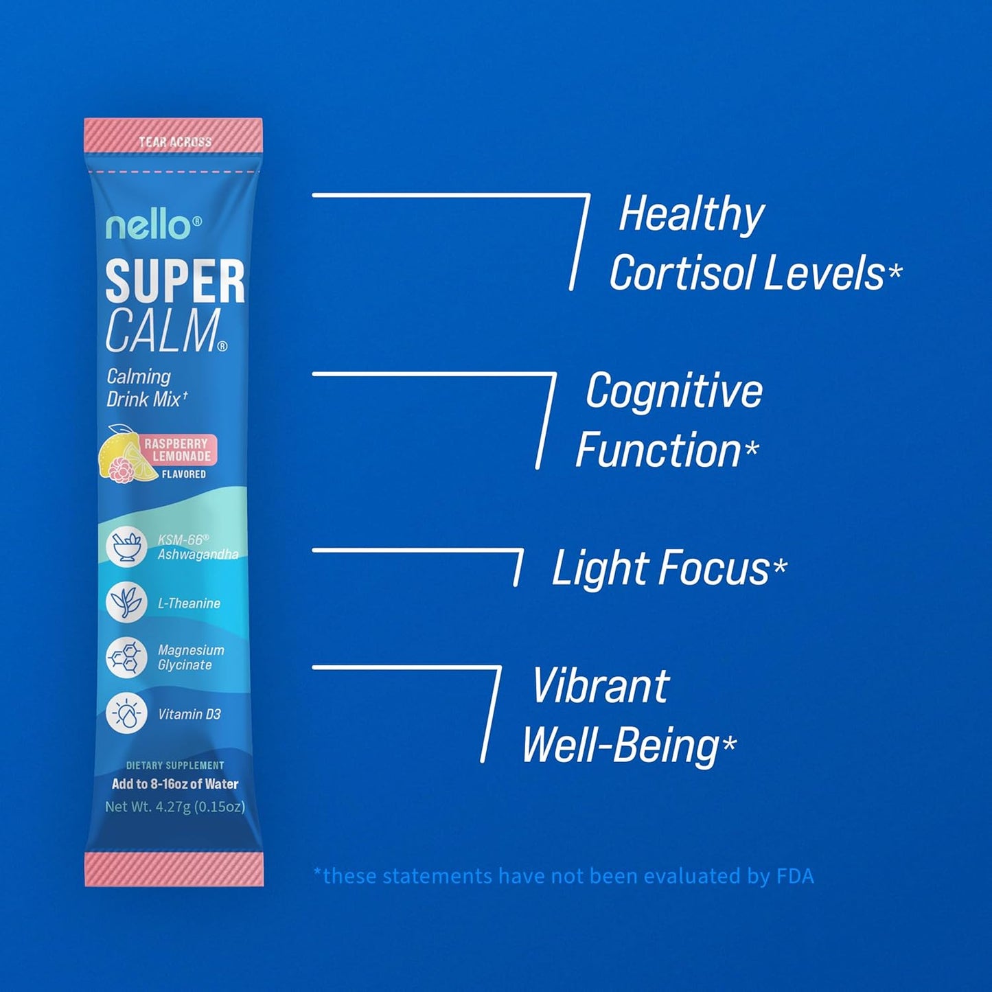Nello Supercalm Raspberry Lemonade Flavored Calming Drink Mix Dietary Supplement, 20 Packets 4.27 g / .15 oz