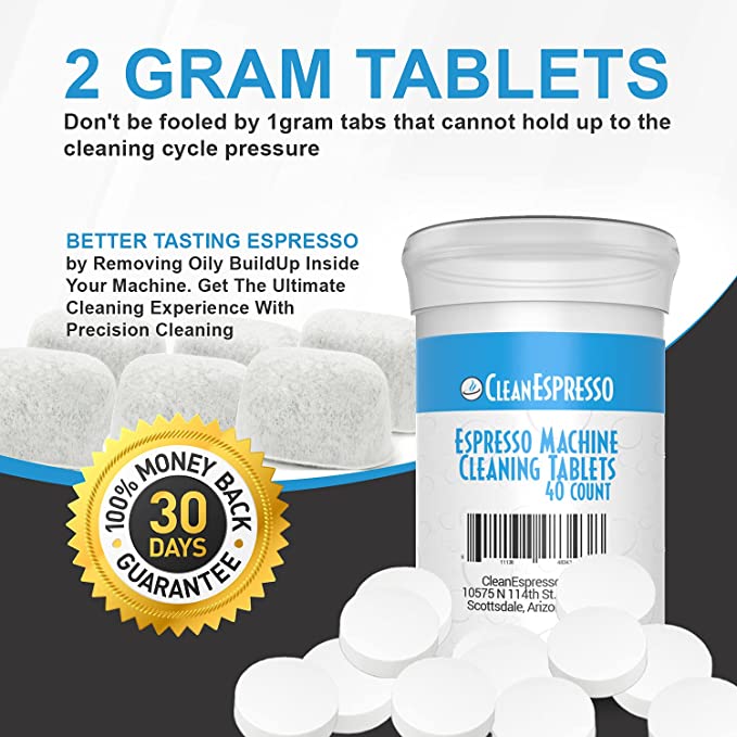 CleanEspresso Espresso Machine Cleaning Tablets and Filters (40 Tablets + 6 Filters)
