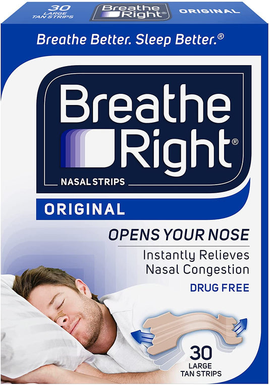 Breathe Right Original Nasal Strips For Nasal Congestion Relief, 30 Large Tan Strips