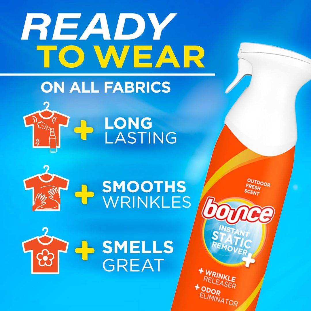 Bounce Instant Fabric Static Remover Outdoor Fresh Scent, 9.7 oz / 275 g