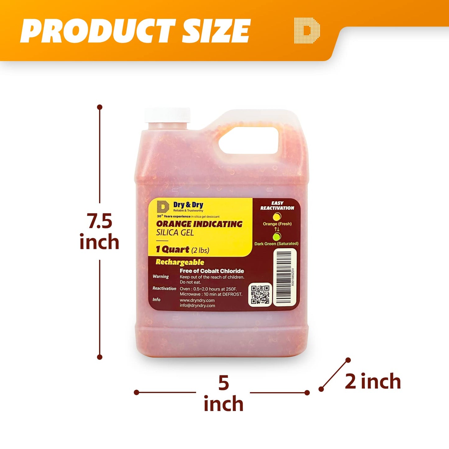 Dry&Dry Orange Indicating Silica Gel Cobalt Chloride Free, 2 lbs