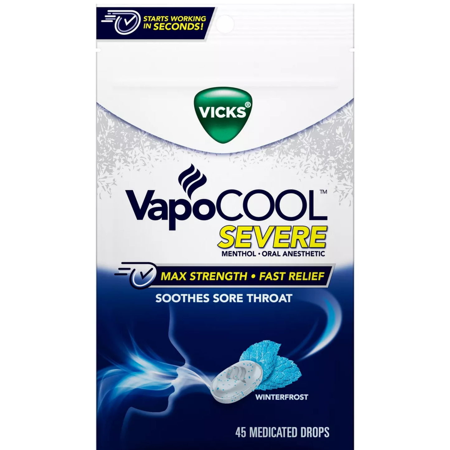 Vicks Vapo Cool Severe Menthol Fast Relief Soothes Sore Throat Winterfrost Flavor - 45 Drops