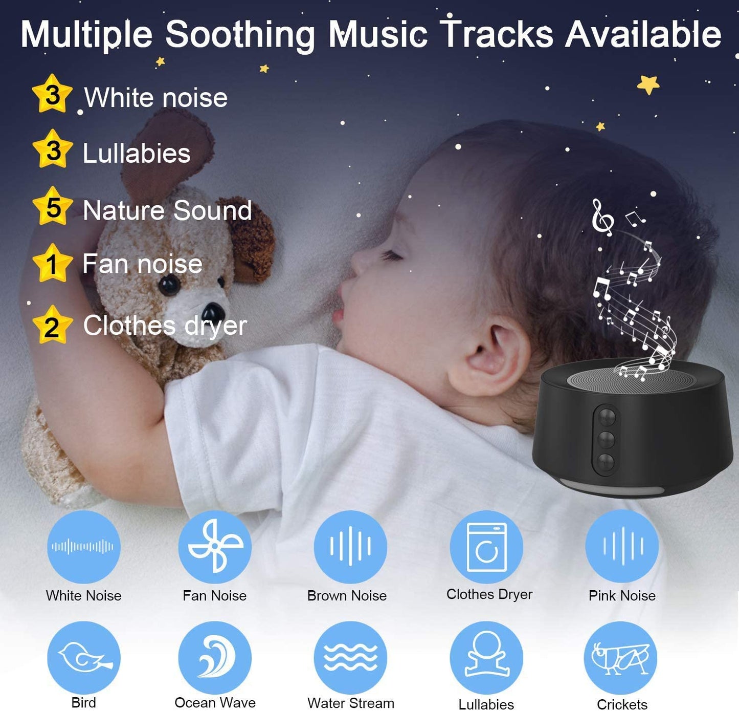 Letsfit White Noise Machine w/ Adjustable Baby Night Light, 14 Sleep Soundtracks, Timer & Memory