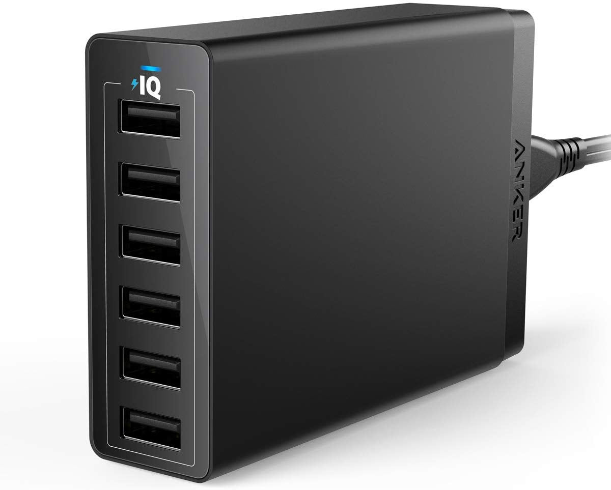 6 Port USB Wall Charger 60W Charging Station, Multi USB Charger, Black