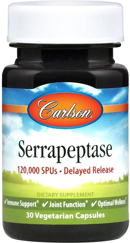 Carlson Serrapeptase 120000 SPUs Delayed Release, Immune Support, 30 Vegetarian Capsules