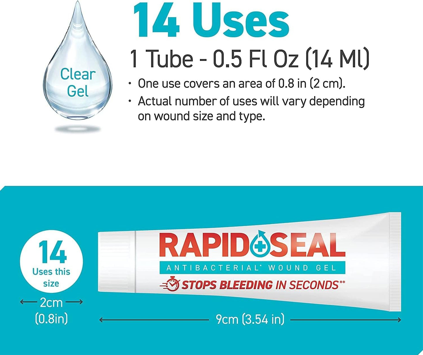 Rapid Seal Antibacterial Wound Gel (0.5 fl oz / 14ml) 1 Tube (14 Uses)