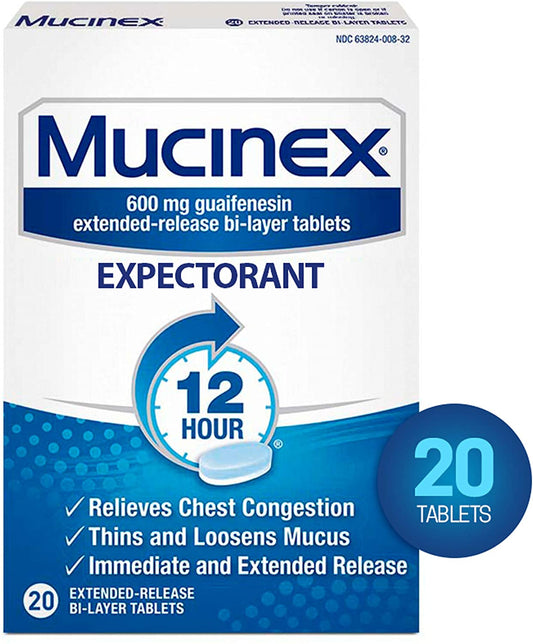 Mucinex 12 Hour Chest-Congestion Relief 600mg Extended Release Bi-Layer 20 Tablets  NO BOX