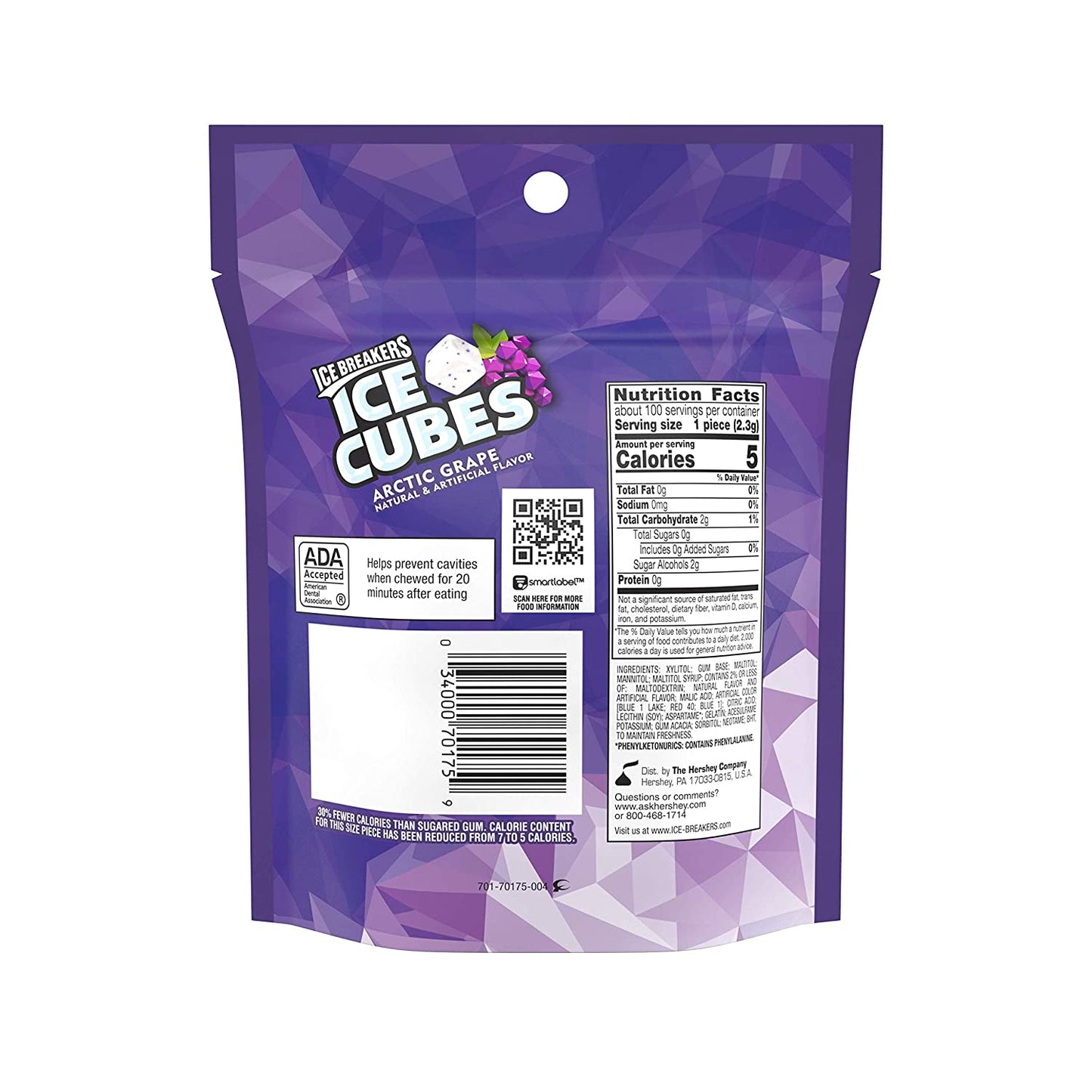 Ice Breakers Ice Cubes Sugar Free Gum, Arctic Grape, 100 Pieces