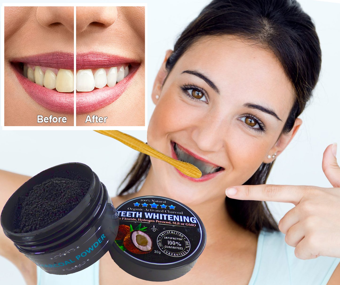 100% Natural Organic Activated Charcoal Teeth Whitening, 30g