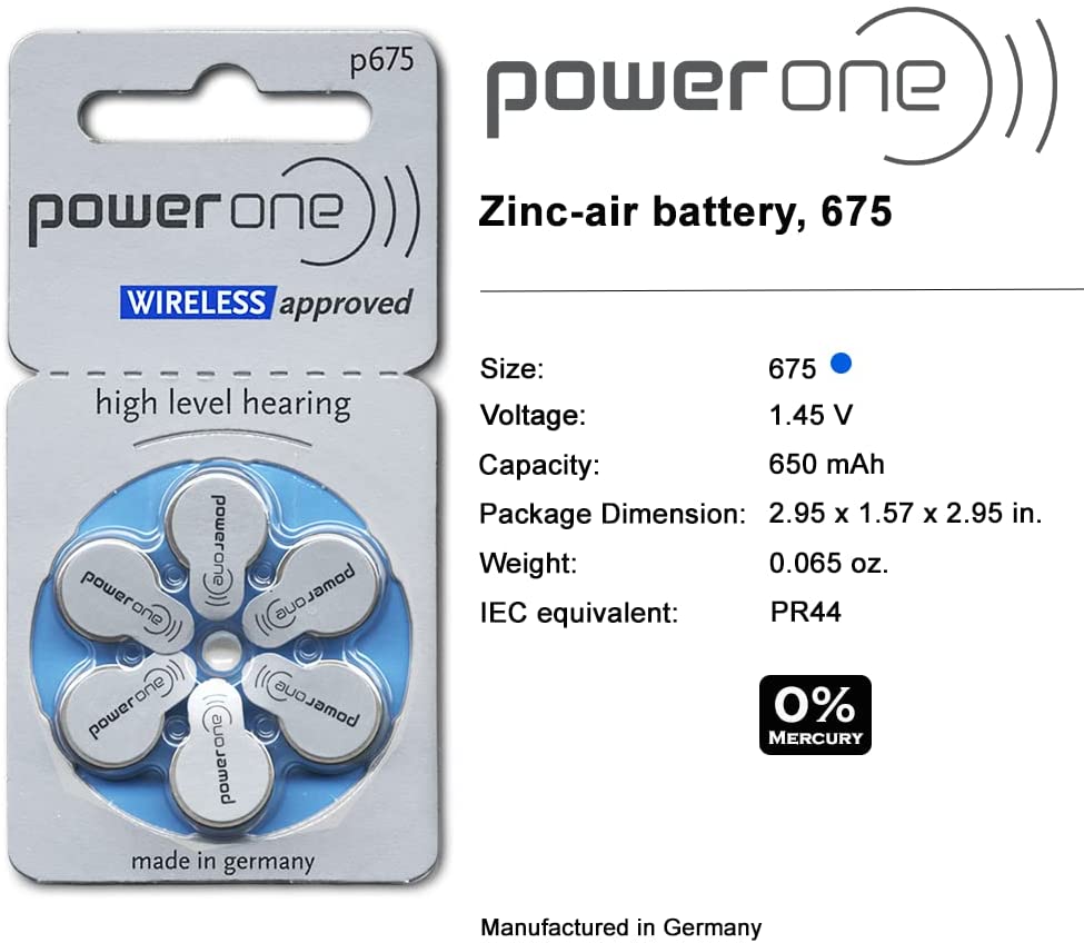 Power One Wireless p675 Hearing Aid Batteries, Pack of 120